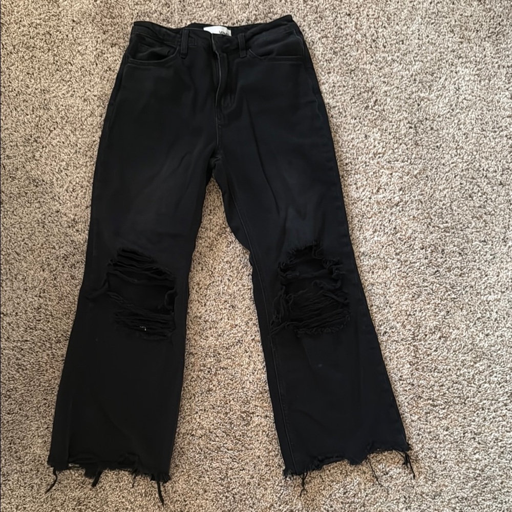 Black Distressed Women's Wide Leg Jean